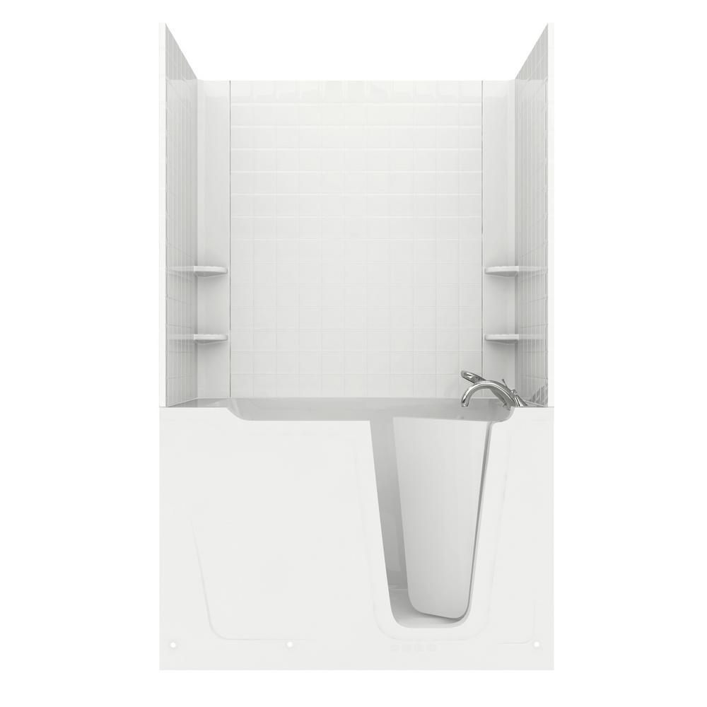 Rampart 3.9 ft. Walk-in Whirlpool and Air Bathtub with 4 in. Tile Easy Up Adhesive Wall Surround in White - Super Arbor