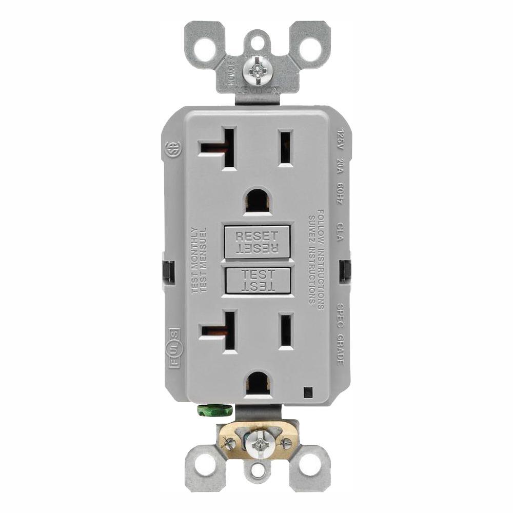 20 Amp Self-Test SmartlockPro Slim Duplex GFCI Outlet, Gray - Super Arbor