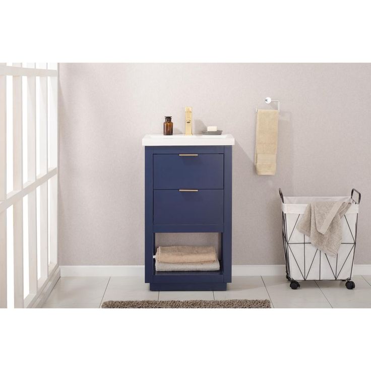 Klein 20 in. W x 15 in. D Bath Vanity in Blue with Porcelain Vanity Top in White with White Basin