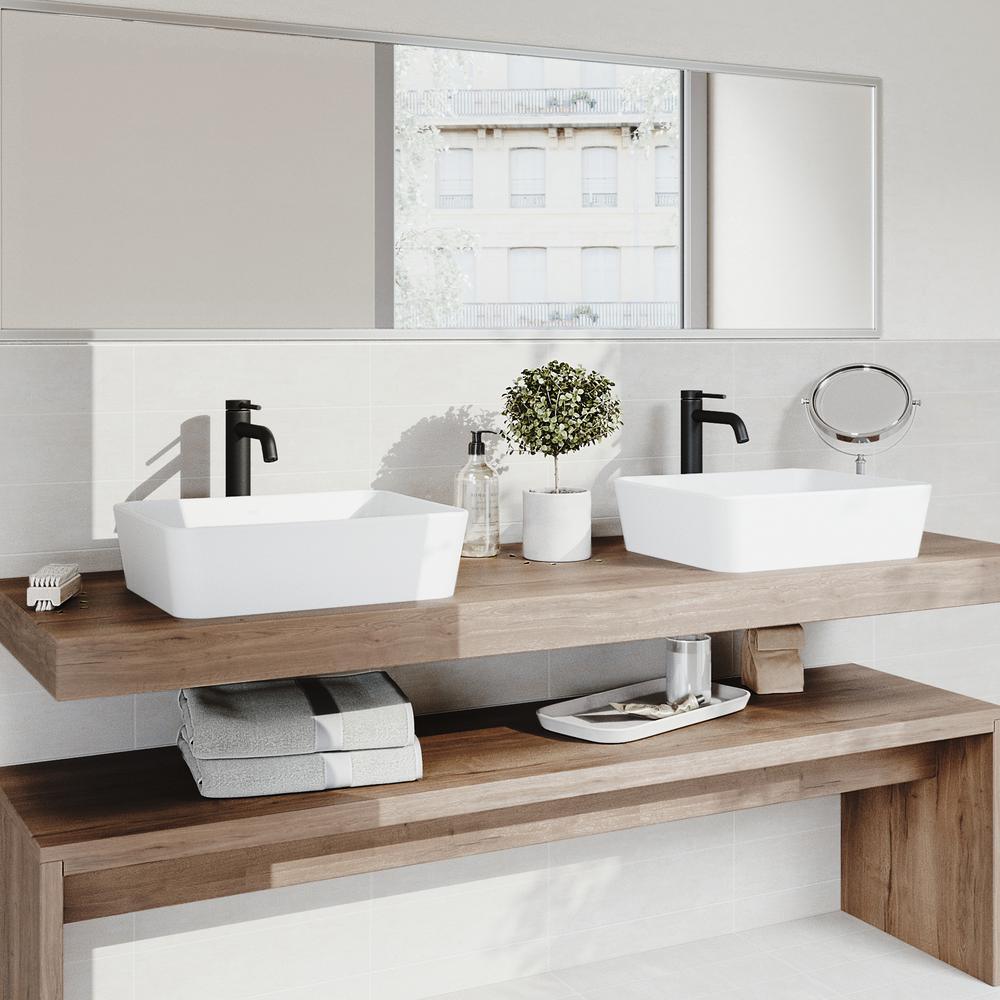 Marigold Vessel Sink in White with Faucet in Matte Black - Super Arbor