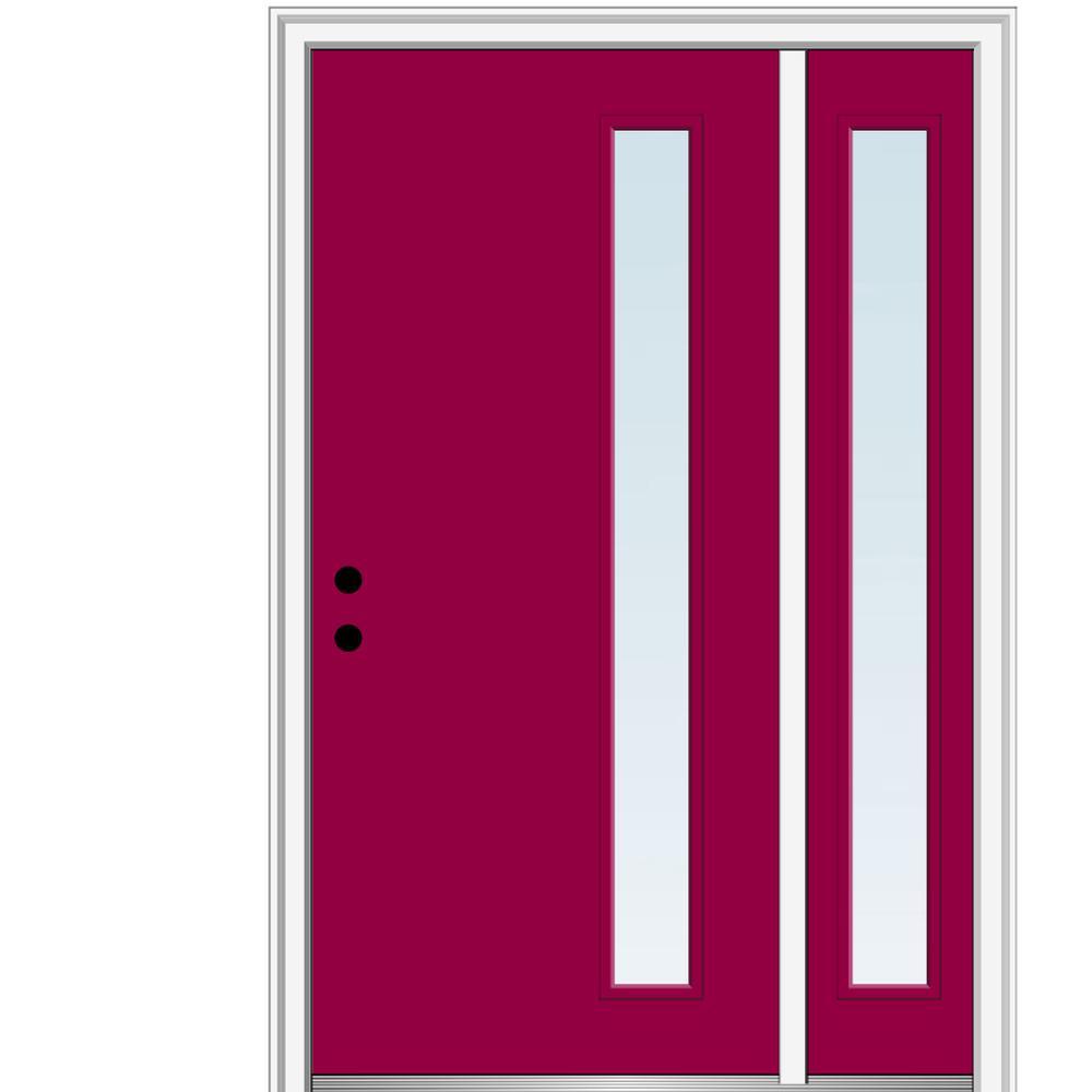 51 in. x 81.75 in. Viola Clear Low-E Left-Hand Inswing 1-Lite Midcentury Painted Steel Prehung Front Door with Sidelite - Super Arbor