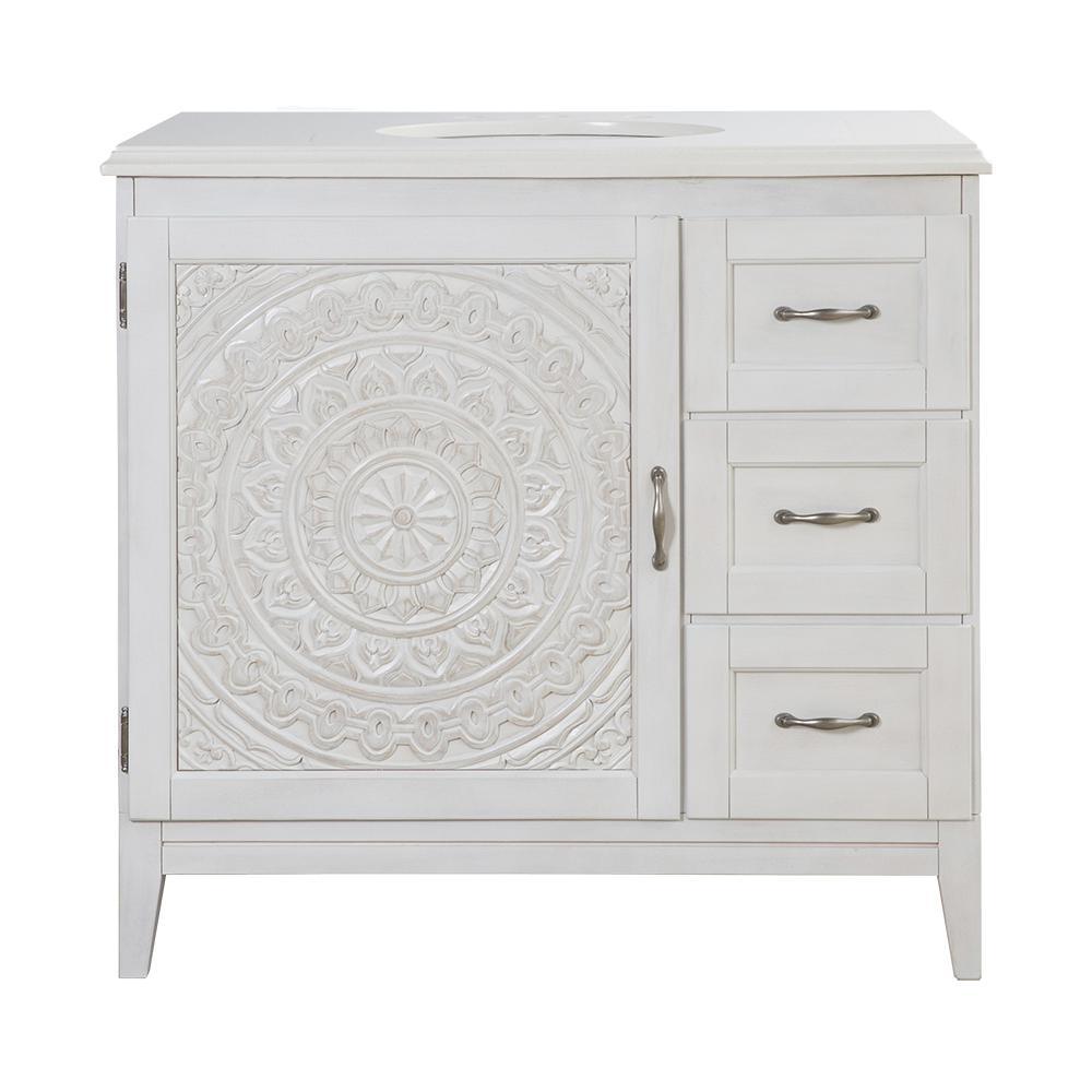 Chennai 37 in. W Single Vanity in Blue Wash with Engineered Stone Vanity Top in Crystal White with White Sink - Super Arbor