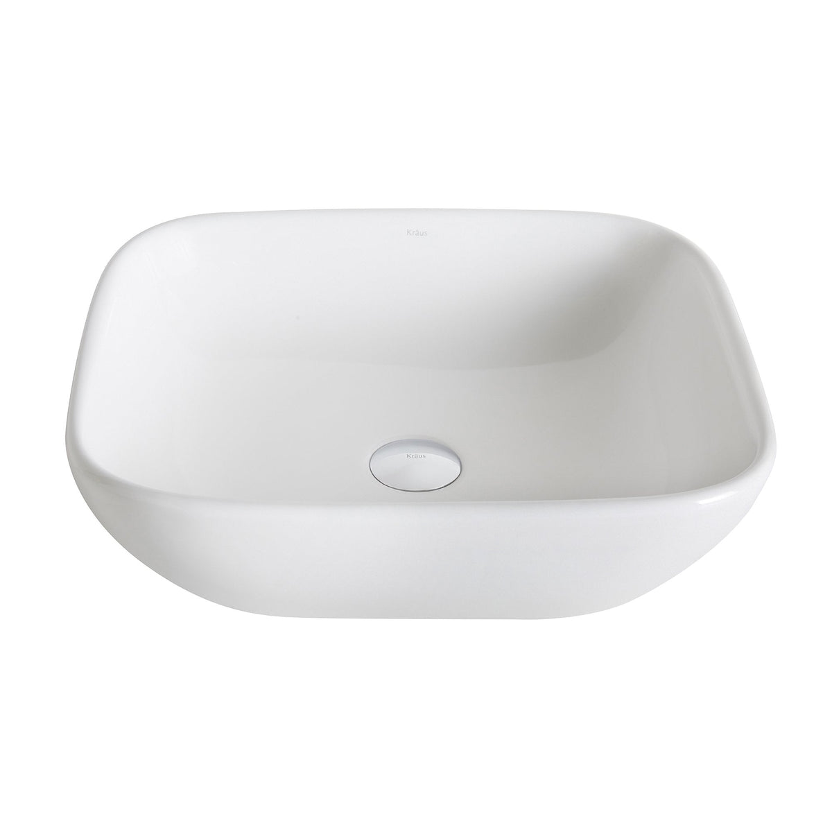 KRAUS Elavo Soft Square Ceramic Vessel Bathroom Sink in White, 18.1 x 16.1 x 5.5 in