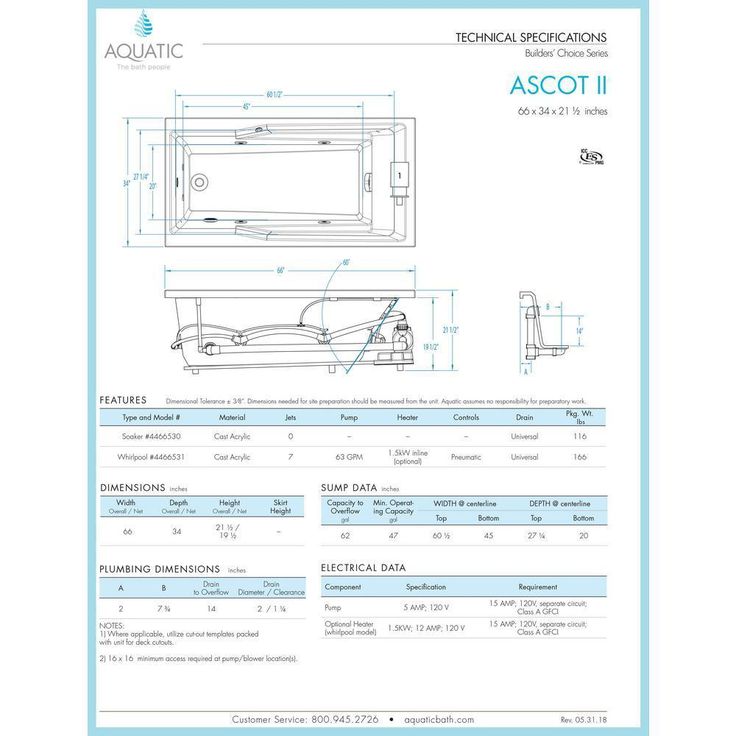 Ascot II 66 in. Acrylic Reversible Drain Rectangular Drop-In Whirlpool Bathtub with Heater in White