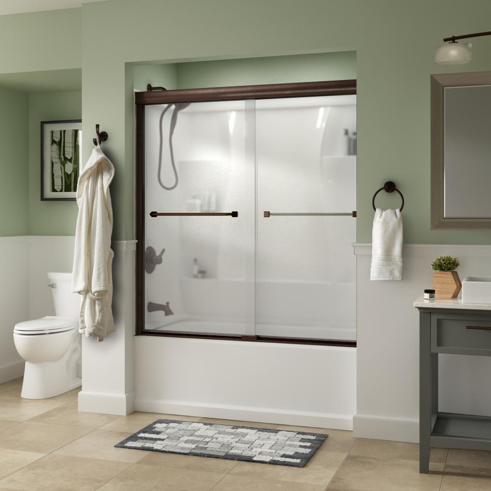 Everly 60 in. x 58-1/8 in. Traditional Semi-Frameless Sliding Bathtub Door in Nickel and 1/4 in. (6mm) Niebla Glass - Super Arbor