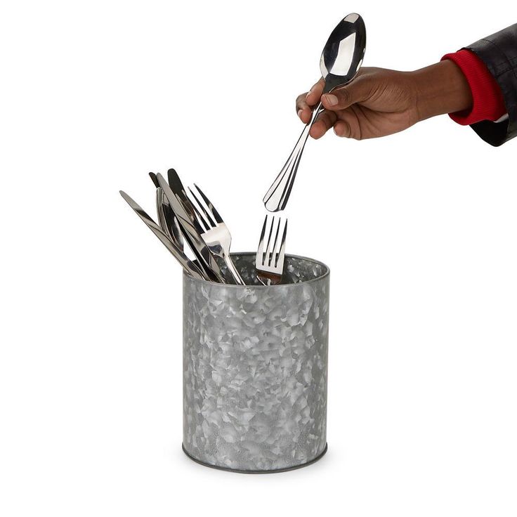 Silver Galvanized Utensil Holder Kitchen Condiment Organizer