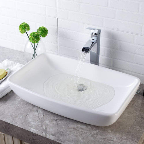 24 in. x 15 in. Modern Rectangle Bathroom Above in White Porcelain Ceramic Vessel Vanity Sink Art Basin - Super Arbor