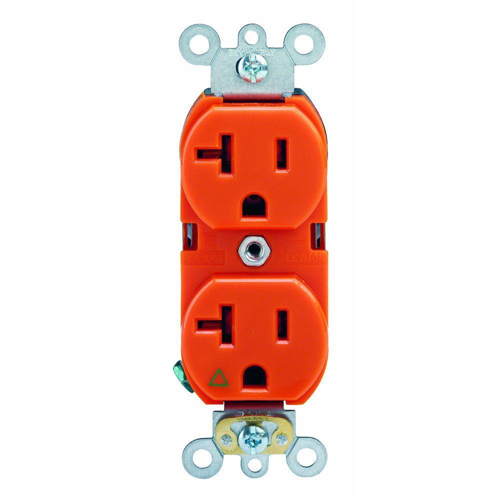 20 Amp Industrial Grade Heavy Duty Isolated Ground Duplex Outlet, Orange - Super Arbor