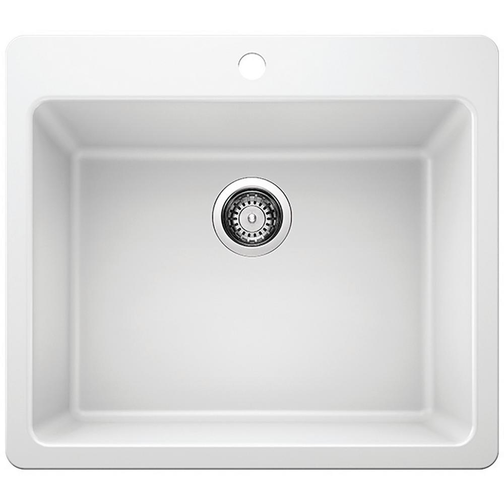 Glacier Bay Drop-in/Undermount Granite Composite 33 in. Single Bowl Kitchen Sink in White - Super Arbor