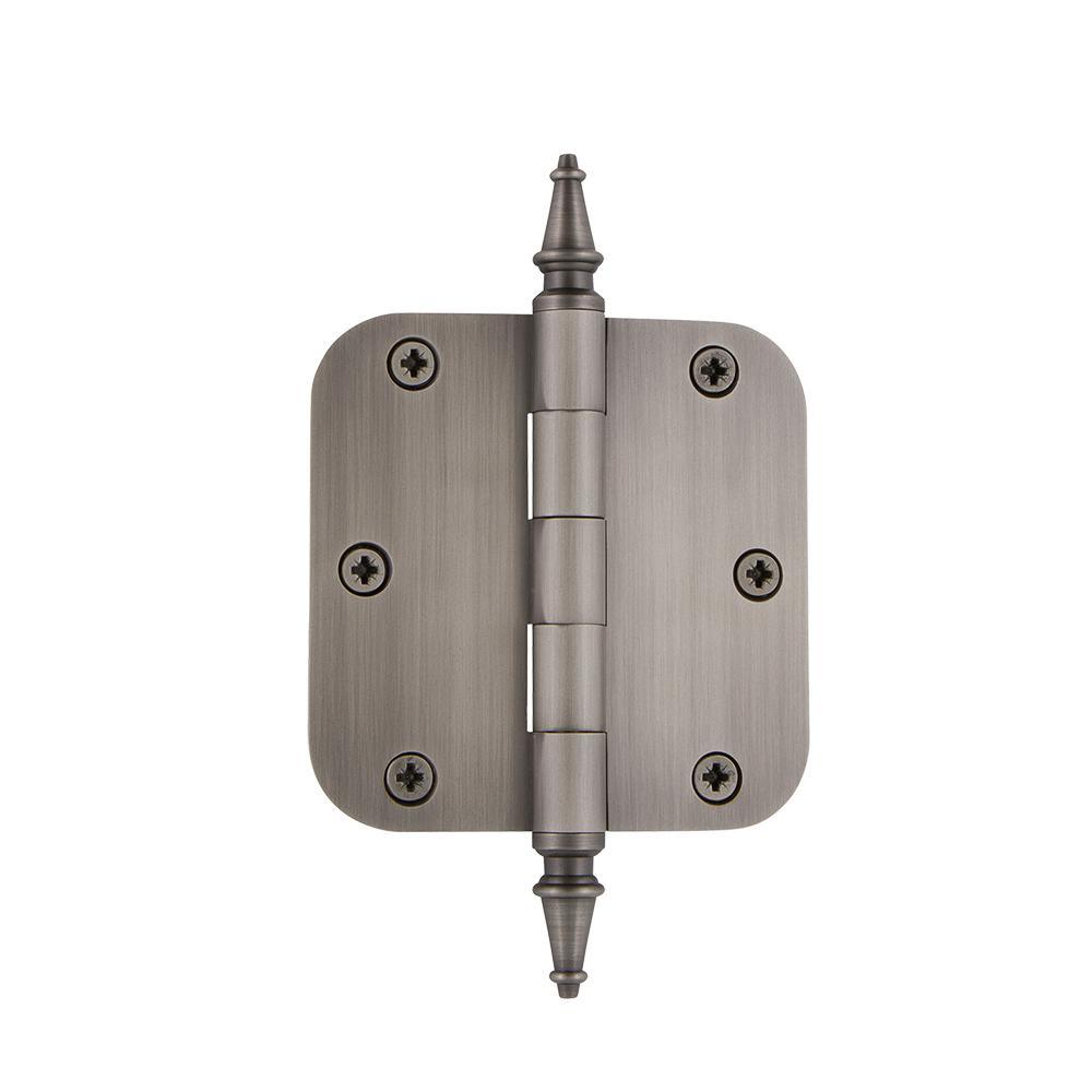 3.5 in. Steeple Tip Residential Hinge with 5/8 in. Radius Corners in Antique Brass - Super Arbor