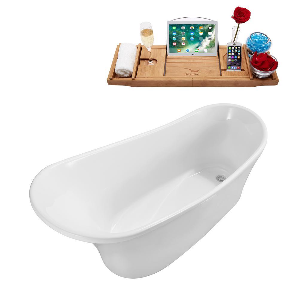 59.1 in. Acrylic Flatbottom Non-Whirlpool Bathtub in White - Super Arbor