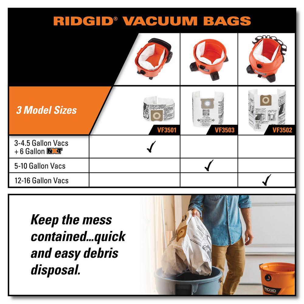 High-Efficiency Size A Dust Bags for 12 Gal. to 16 Gal. RIDGID Wet/Dry Vacs (2-Pack) - Super Arbor