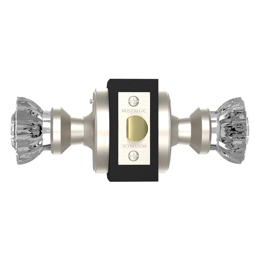 Classic Rosette 2-3/8 in. Backset Satin Nickel Privacy Bed/Bath Crystal Glass Door Knob - Super Arbor