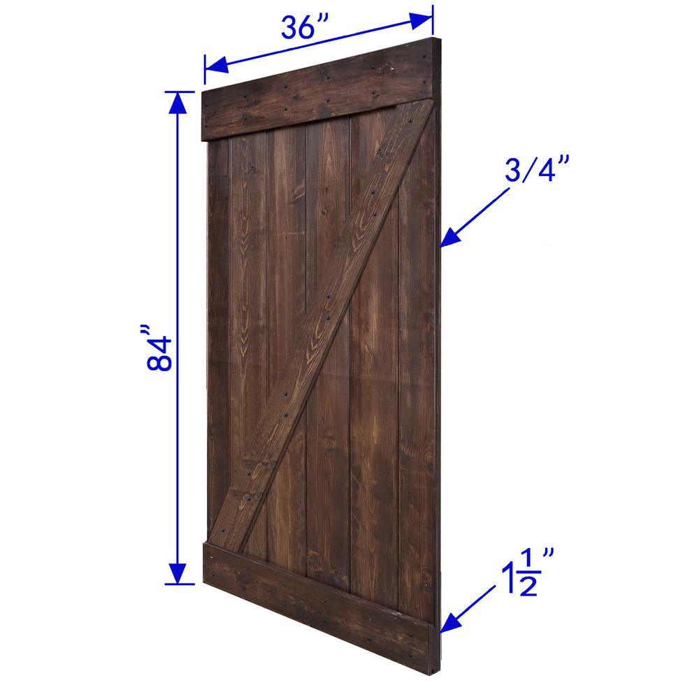 36 in x 84 in Z Series DIY Dark Walnut Finished Knotty Pine Wood Sliding Barn Door Slab with Hardware Kit - Super Arbor
