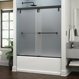 Lyndall 60 x 59-1/4 in. Frameless Mod Soft-Close Sliding Bathtub Door in Nickel with 3/8 in. (10mm) Clear Glass - Super Arbor