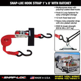 2 Pack - 8 ft. x 1 in. S-Hook Ratchet Strap with Hook and Loop Storage Fastener in Red - Super Arbor