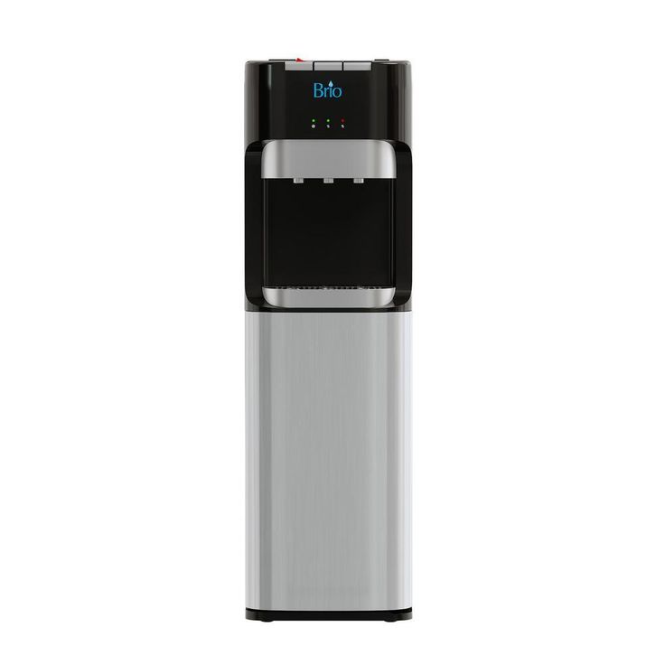 Hot Cold and Room Temp Water Dispenser Cooler Bottom Load, Tri-Temp, Black and Brush Stainless Steel, Essential Series
