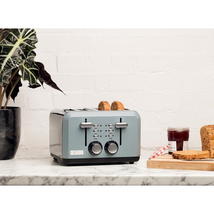 Perth 1500W 4-Slice Wide Slot Slate Grey Toaster with Removable Crumb Tray and Adjustable Settings
