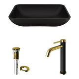 MatteShell Rectangular Vessel Bathroom Sink in Black and Lexington cFiber Faucet in Matte Gold/Matte Black - Super Arbor