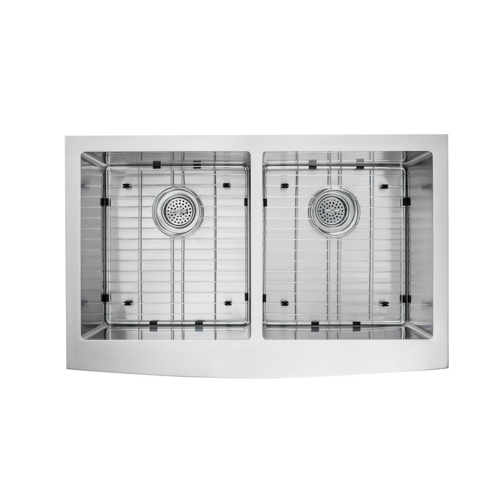 Farmhouse Apron Front 33 in. 16-Gauge Stainless Steel Double Bowl Kitchen Sink in Brushed Stainless - Super Arbor