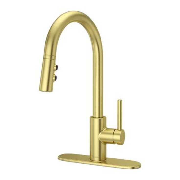 Pfister Stellen Brushed Gold 1-Handle Deck-Mount Pull-Down Handle Kitchen Faucet (Deck Plate Included)