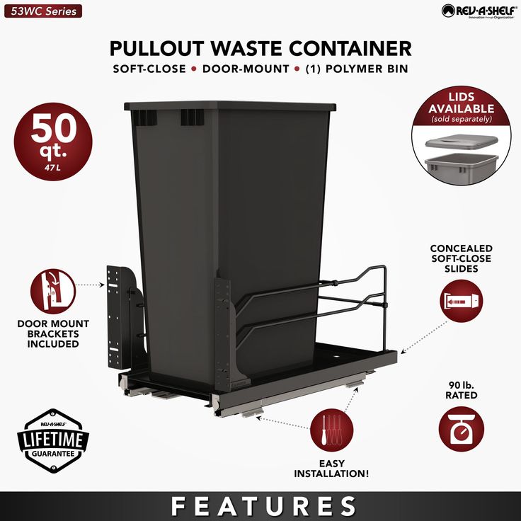 Rev-A-Shelf 35-Quart Plastic Soft Close Pull Out Trash Can