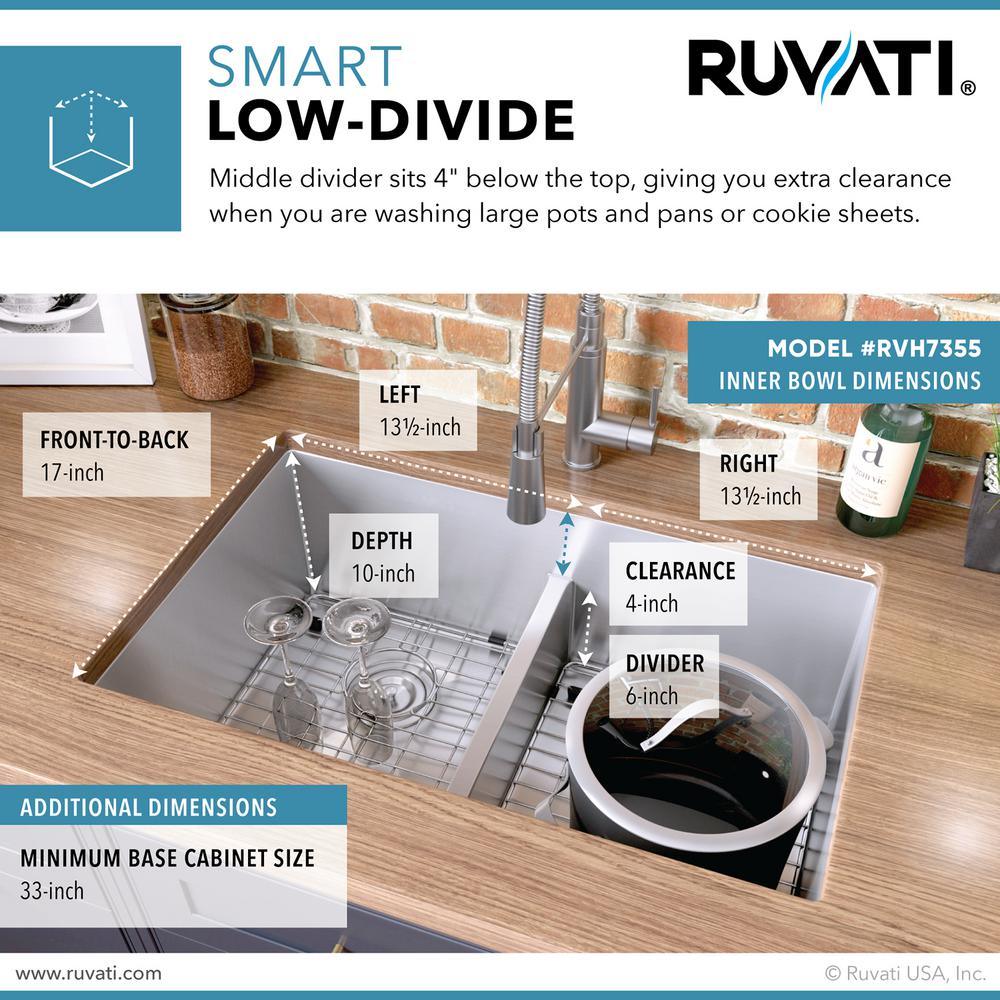 Undermount Stainless Steel 30 in. 50/50 Low Divide Double Bowl 16-Gauge Kitchen Sink - Super Arbor