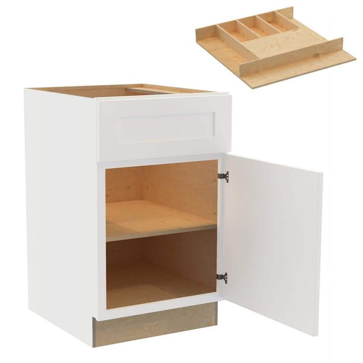 Home Decorators Collection Newport 21 in. W x 24 in. D x 34.5 in. H Assembled Plywood Base Kitchen Cabinet in Pacific White with Cutlery RH
