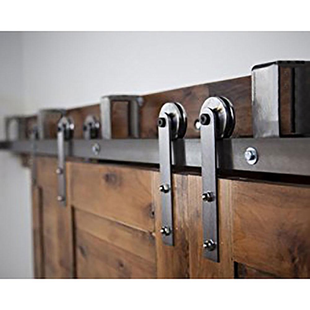 6.6 ft./79 in. Black Bypass Sliding Barn Hardware Track Kit for Double Wood Doors with Non-Routed Door Guide - Super Arbor