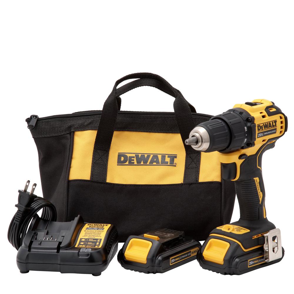 ATOMIC 20-Volt MAX Lithium-Ion Brushless Cordless Compact 1/2 in. Drill Driver w/ (2) Batteries 1.3Ah, Charger & Bag - Super Arbor