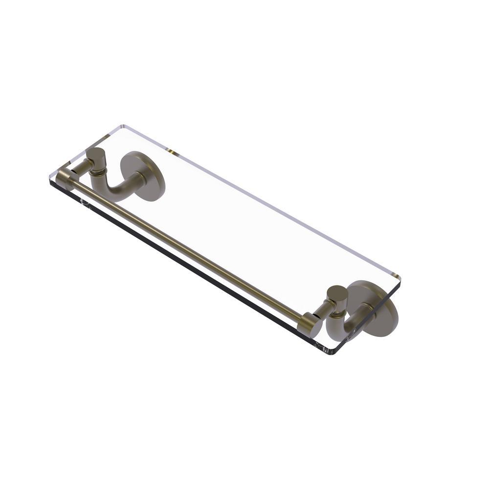 Remi Collection 16 in. Glass Vanity Shelf with Gallery Rail in Satin Nickel - Super Arbor