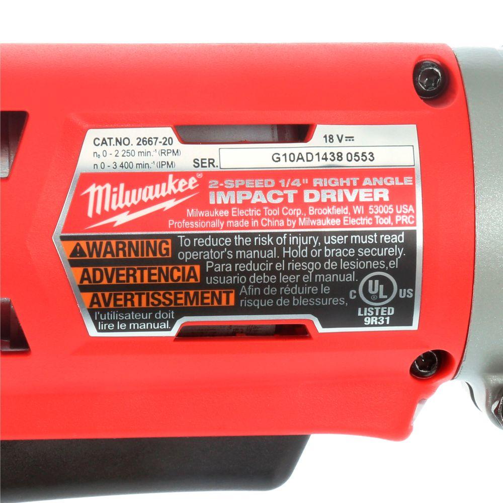 M18 18-Volt Lithium-Ion Cordless 1/4 in. Hex 2-Speed Right Angle Impact Driver W/ (1) 5.0Ah Battery and Charger
