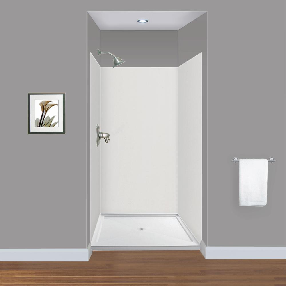 Expressions 48 in. x 48 in. x 96 in. 4-Piece Easy Up Adhesive Alcove Shower Wall Surround in Bianca - Super Arbor