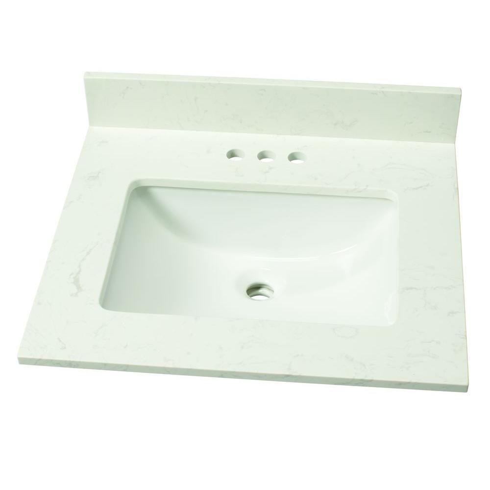 25 in. W Marble Single Sink Vanity Top in Arabescato Venato with White Sink - Super Arbor