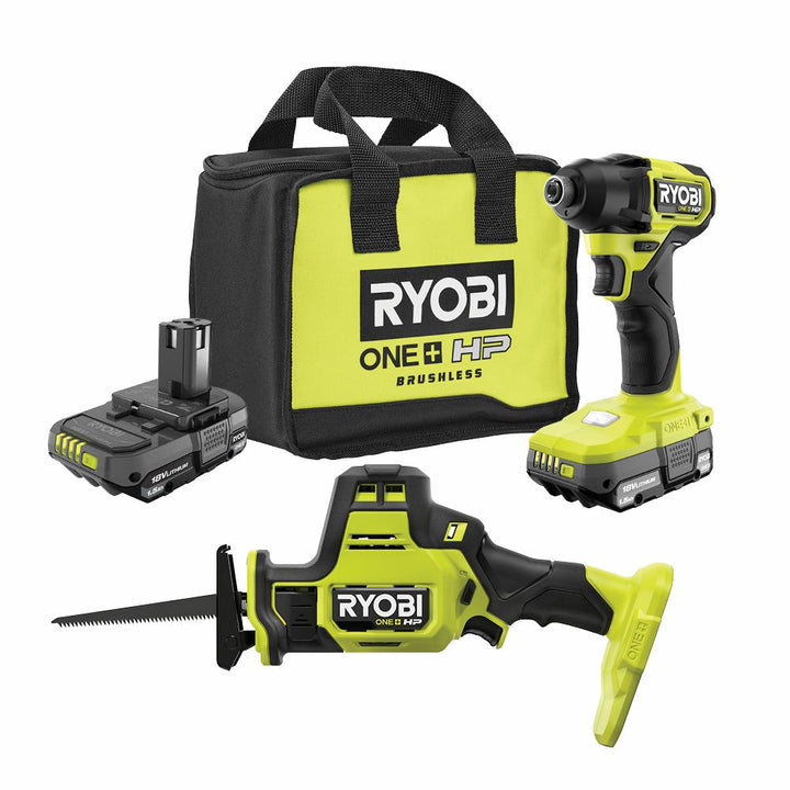 ONE+ HP 18V Brushless Cordless Compact 1/4 in. Impact Driver and One-Handed Recip Saw Kit with (2) Batteries, Charger - Super Arbor