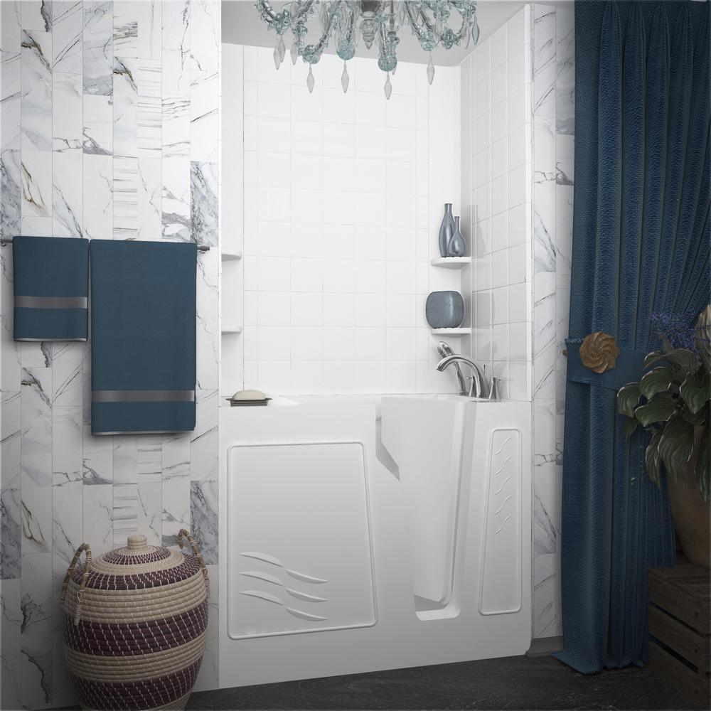 Rampart Nova Heated 3.9 ft. Walk-in Whirlpool Bathtub with 6 in. Tile Easy Up Adhesive Wall Surround in White - Super Arbor