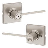 Ladera Satin Nickel Bed and Bath Door Lever with Square Trim Featuring Microban Antimicrobial Technology - Super Arbor