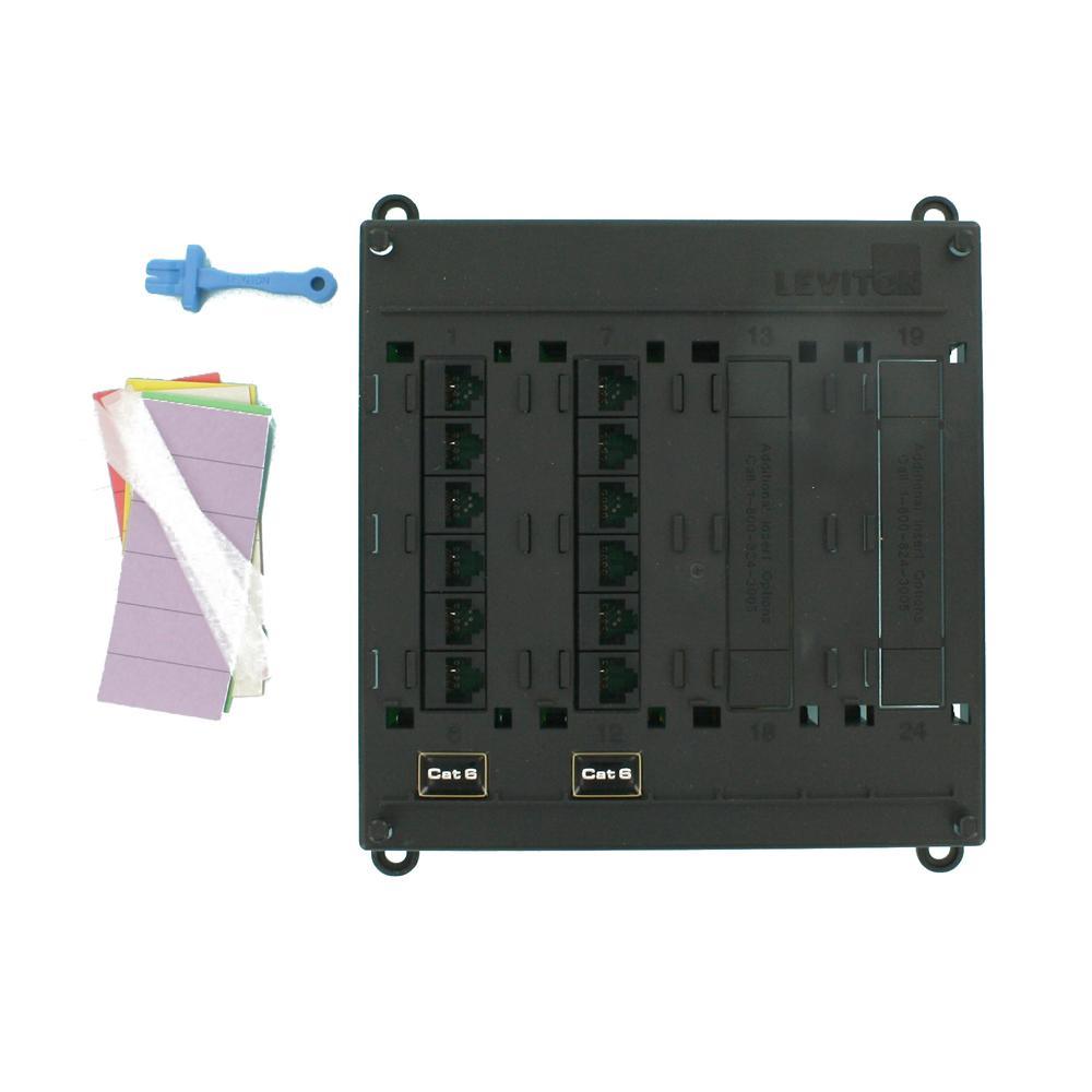 Structured Media Twist & Mount Patch Panel with 12 Cat 6 Ports - Black - Super Arbor
