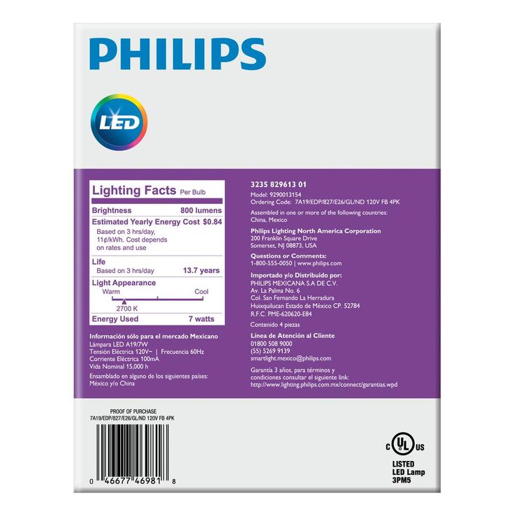 Philips 60-Watt Equivalent A19 Non-Dimmable Energy Saving Frosted Classic Glass LED Light Bulb Soft White (2700K) (4-Pack)