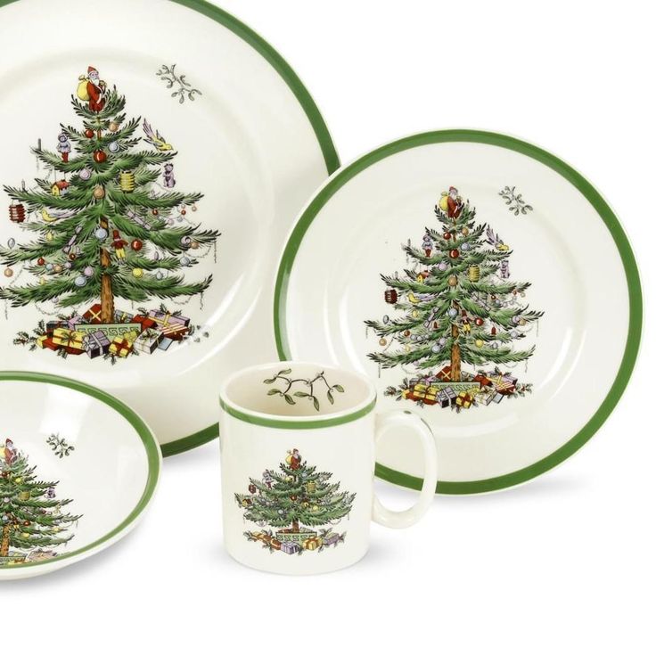 Christmas Tree 4-Piece Ceramic Dinnerware Set (Service for 1)