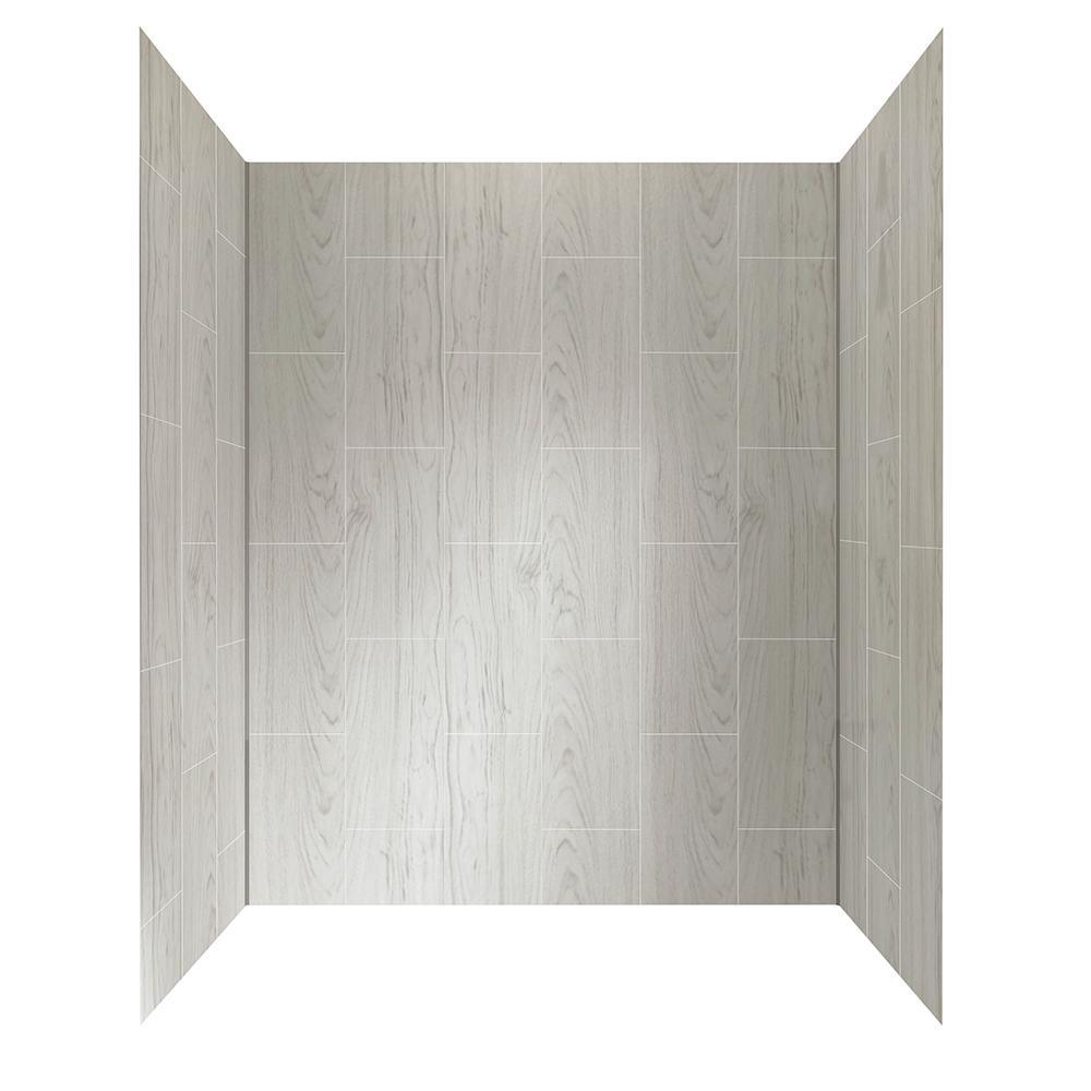 Jetcoat 32 in. x 60 in. x 78 in. Shower Kit in Driftwood with Right Drain Base in White (5-Piece) - Super Arbor