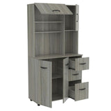 Aoibox Microwave Storage Utility Kitchen Cabinet in Smoke Oak - 35 in. W x 66.1 in. H x 15.4 in. D