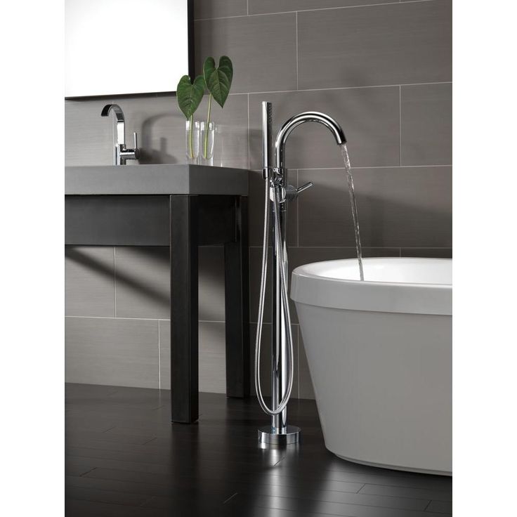 Trinsic Single-Handle Floor-Mount Roman Tub Faucet with Hand Shower in Chrome (Valve Included)