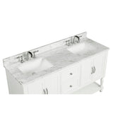 61 in. W x 22 in. D x 1 in. H Bianco Carrara White Marble Double Basin Vanity Top with White Basins - Super Arbor