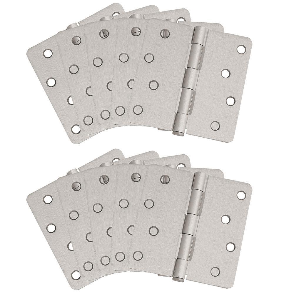 4 in. x 5/8 in. Radius Satin Nickel Door Hinge Value Pack (3 per Pack) - Super Arbor