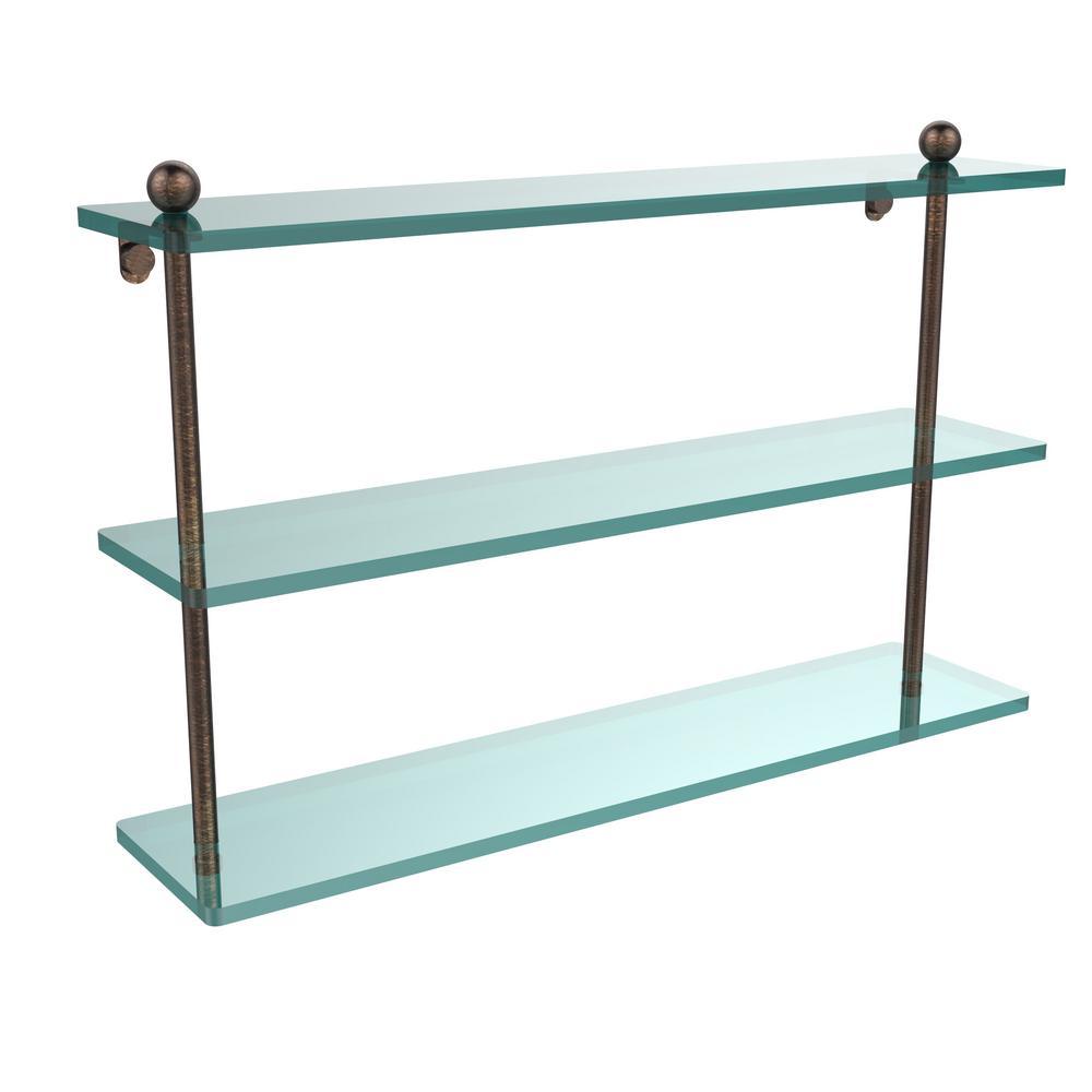 22 in. L  x 15 in. H  x 5 in. W 3-Tier Clear Glass Bathroom Shelf in Satin Nickel - Super Arbor