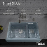 Whitehaven Undermount Farmhouse Apron Front Cast Iron 36 in. Double Bowl Smart Divide Kitchen Sink White Hayridge Design