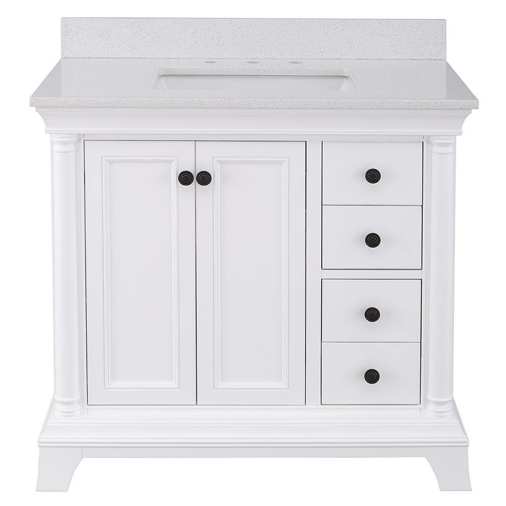 Strousse 37 in. W x 22 in. D Vanity in Distressed Blue Fog with Engineered Stone Top in Ice Diamond with White Sink - Super Arbor