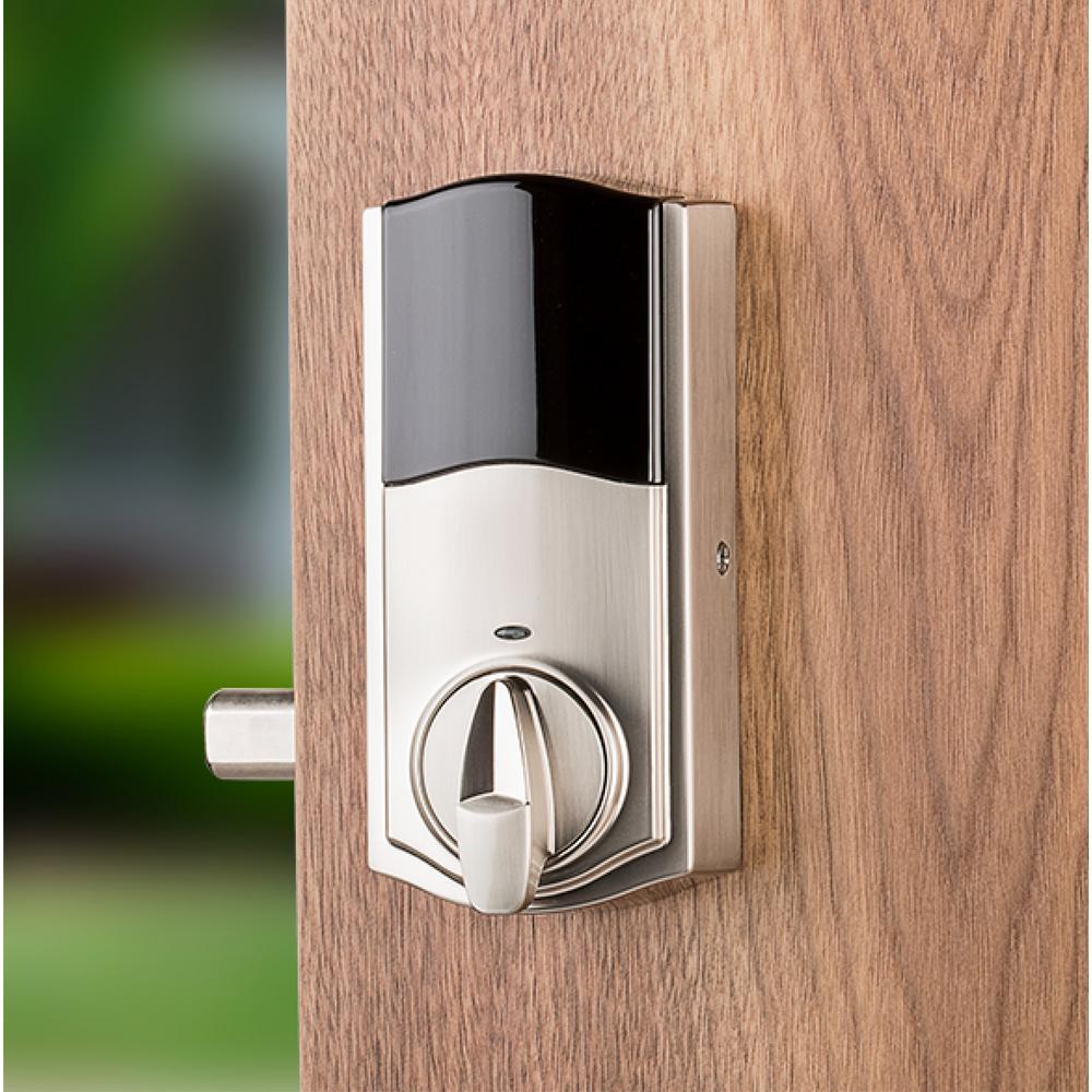 Premis Touchscreen Smart Lock Satin Nickel Single Cylinder Electronic Deadbolt featuring Juno Passage Knob - Super Arbor