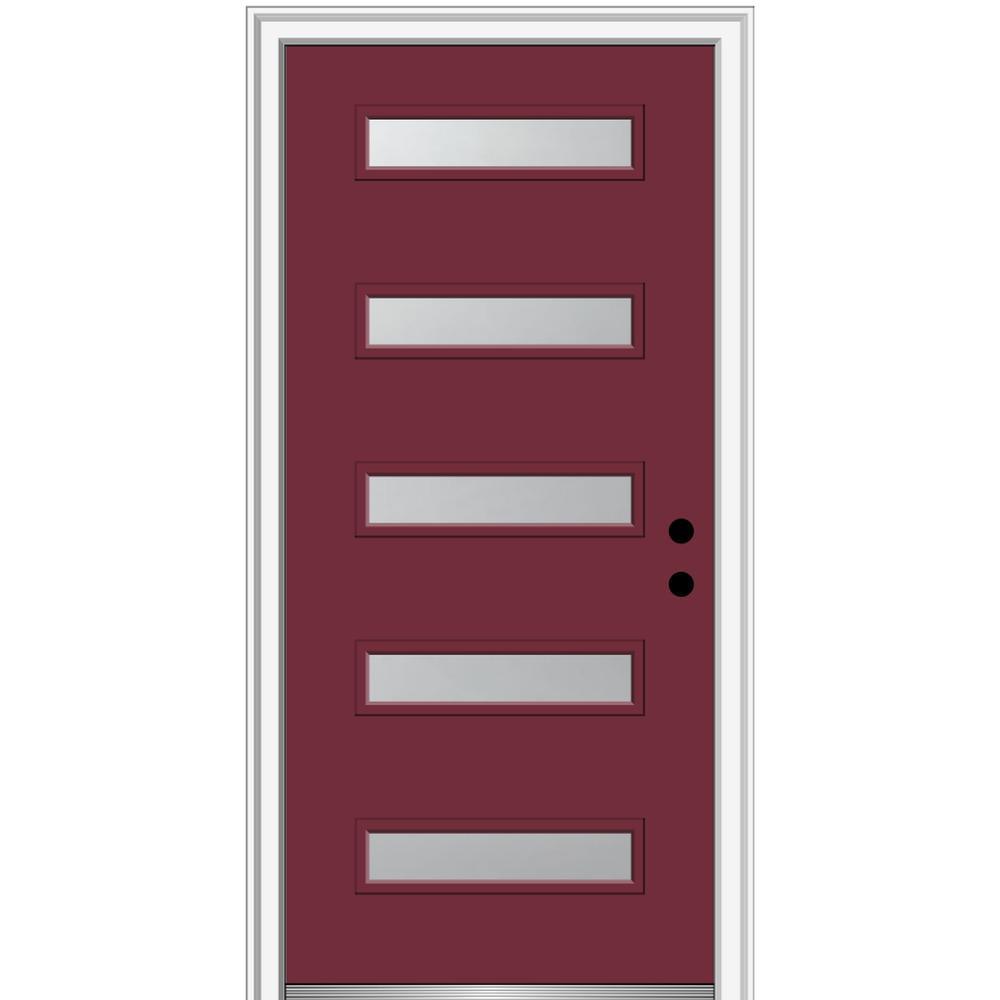 36 in. x 80 in. Davina Right-Hand Inswing 5-Lite Frosted Glass Painted Steel Prehung Front Door on 4-9/16 in. Frame - Super Arbor